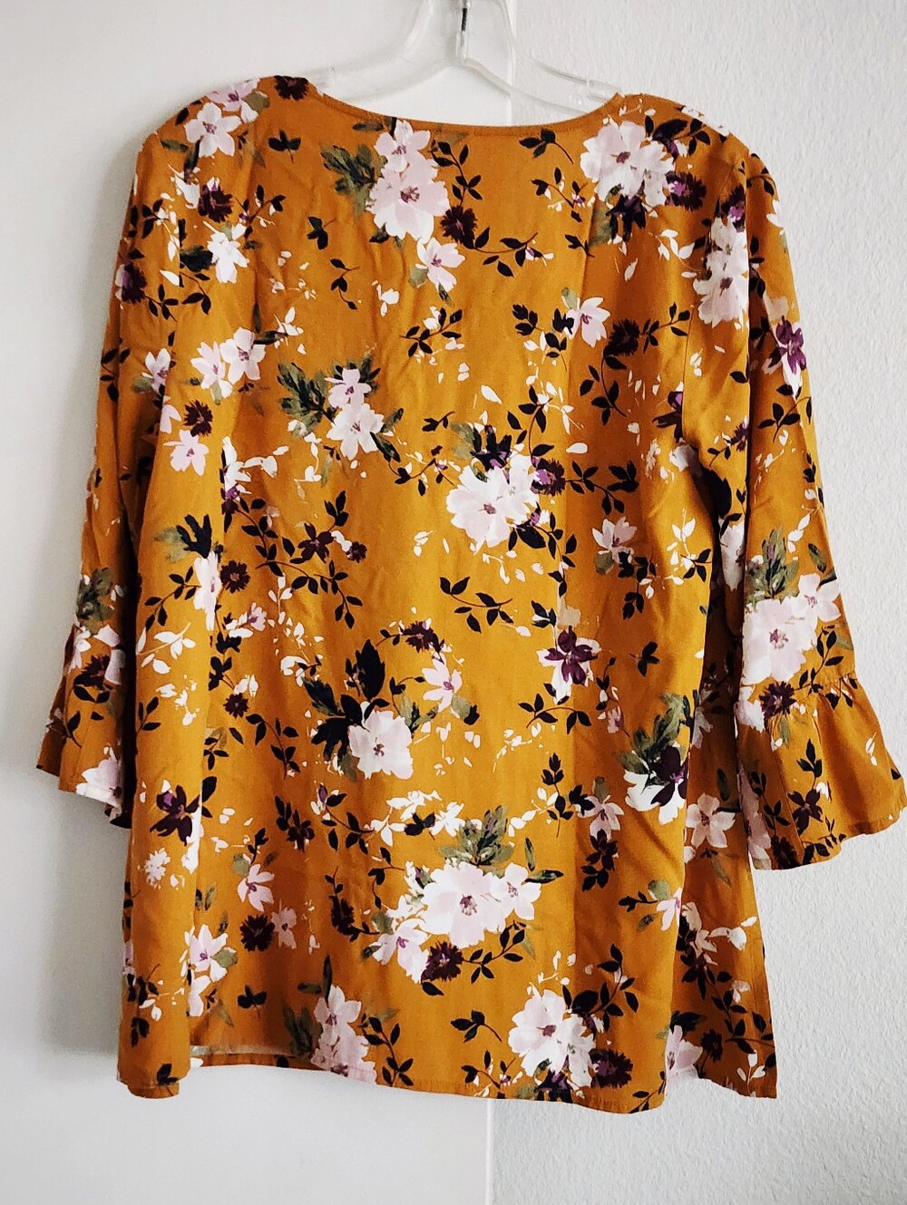J. Jill | Floral V-Neck Blouse With Bell Sleeves | Mustard | Petite Small - Picture 2 of 4